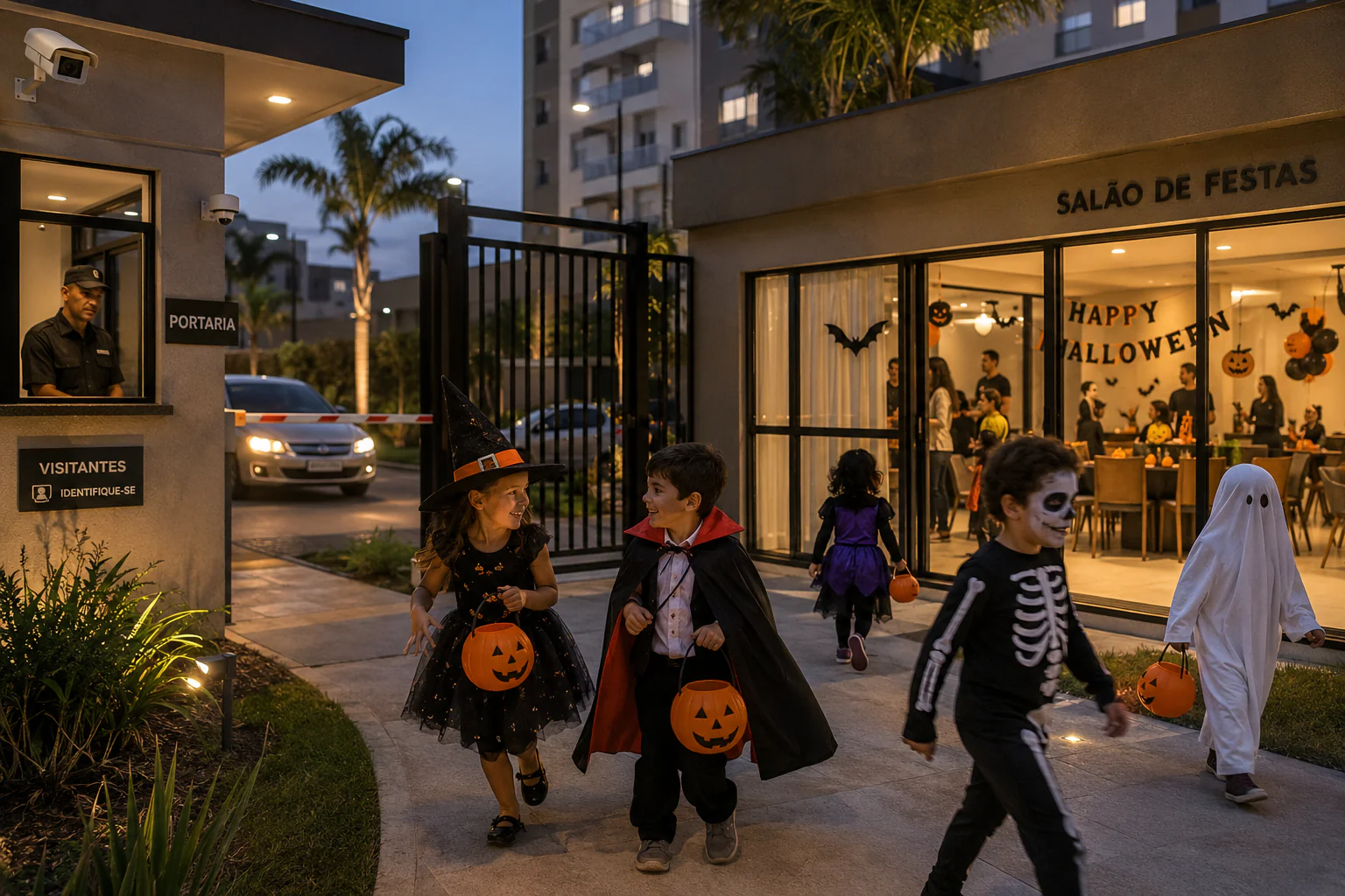 Equipe garantindo a segurança em condomínio em Uberlândia no Halloween